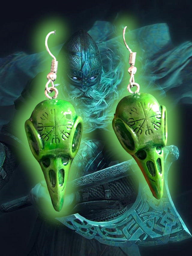 Norse Draugr Raven Skull Earrings