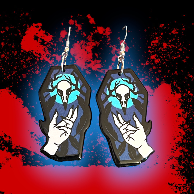 Raven Skull Coffin Printed Acrylic Earrings