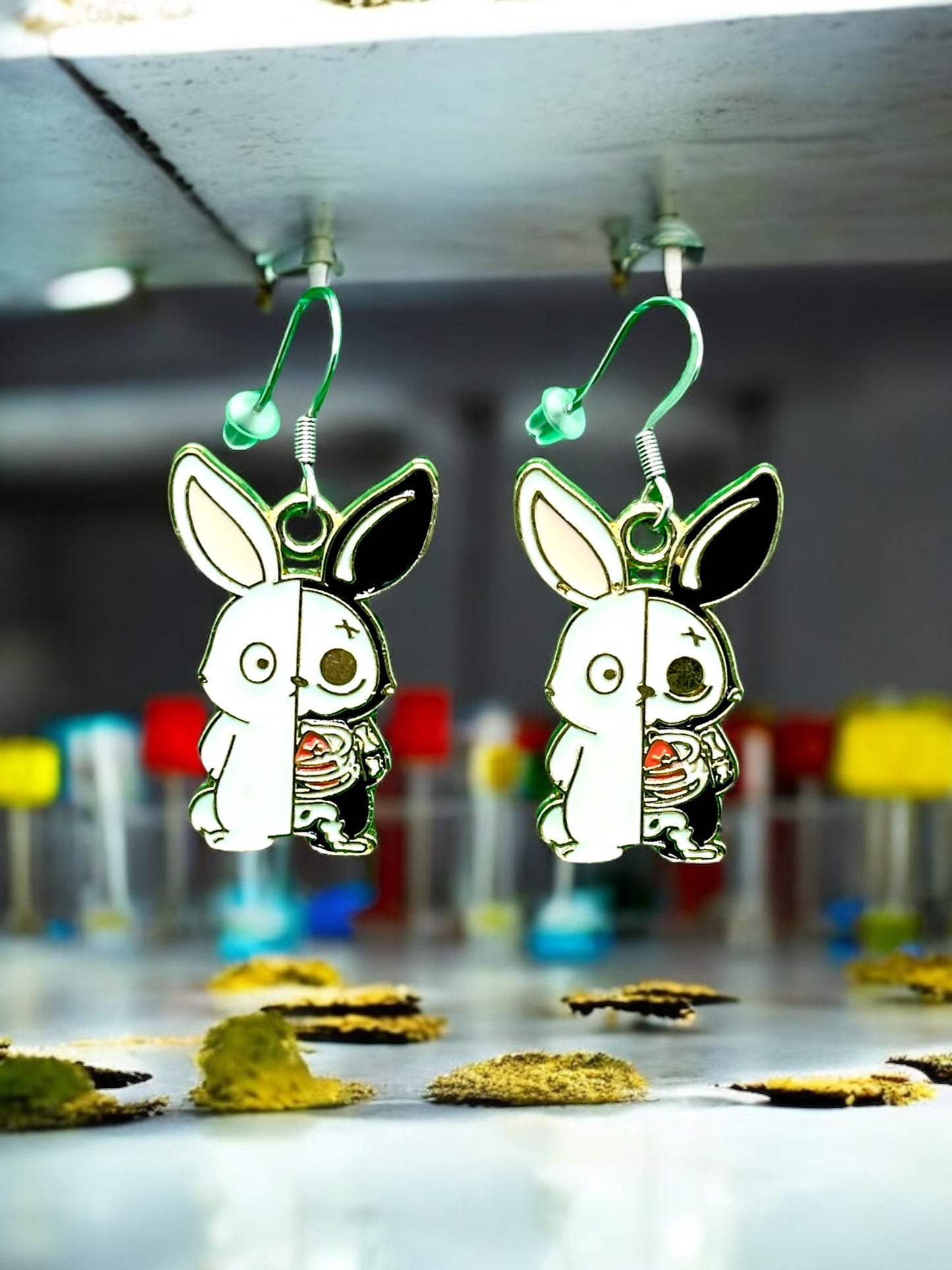 Chibi Autopsy Rabbit Enamel Charm Earrings