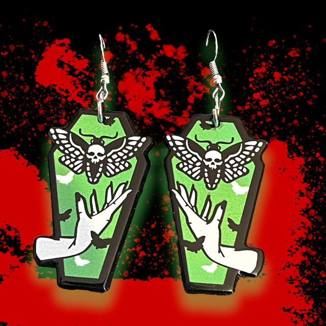 Skull Moth Coffin Printed Acrylic Earrings