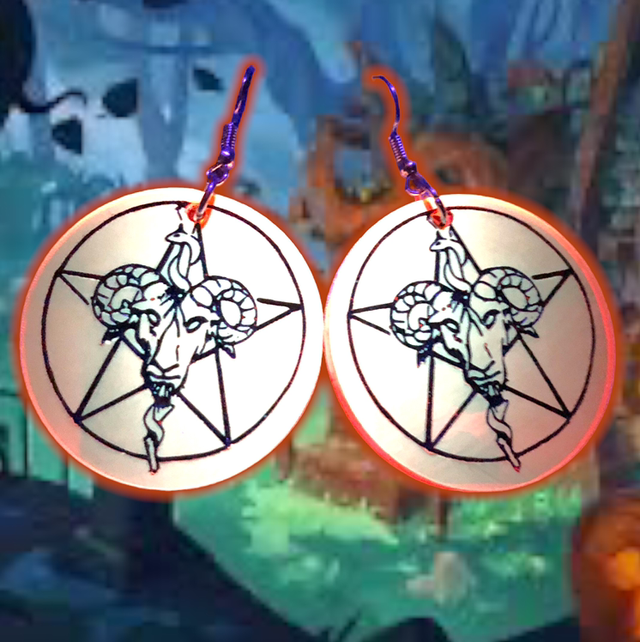 Baphomet Summon UV Orange Acrylic Earrings