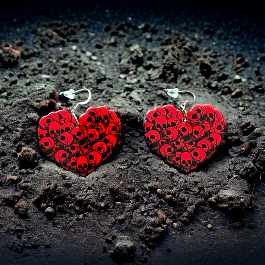 Heart Made Of skulls Acrylic Earrings