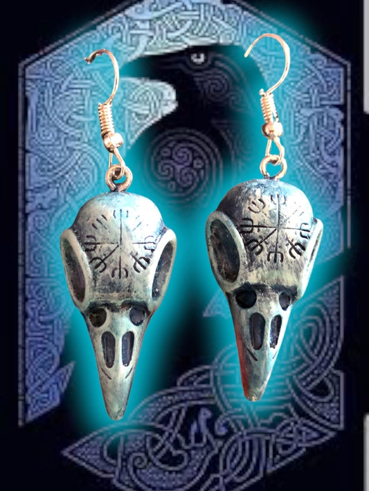 Norse Frozen Waste Raven Skull Earrings