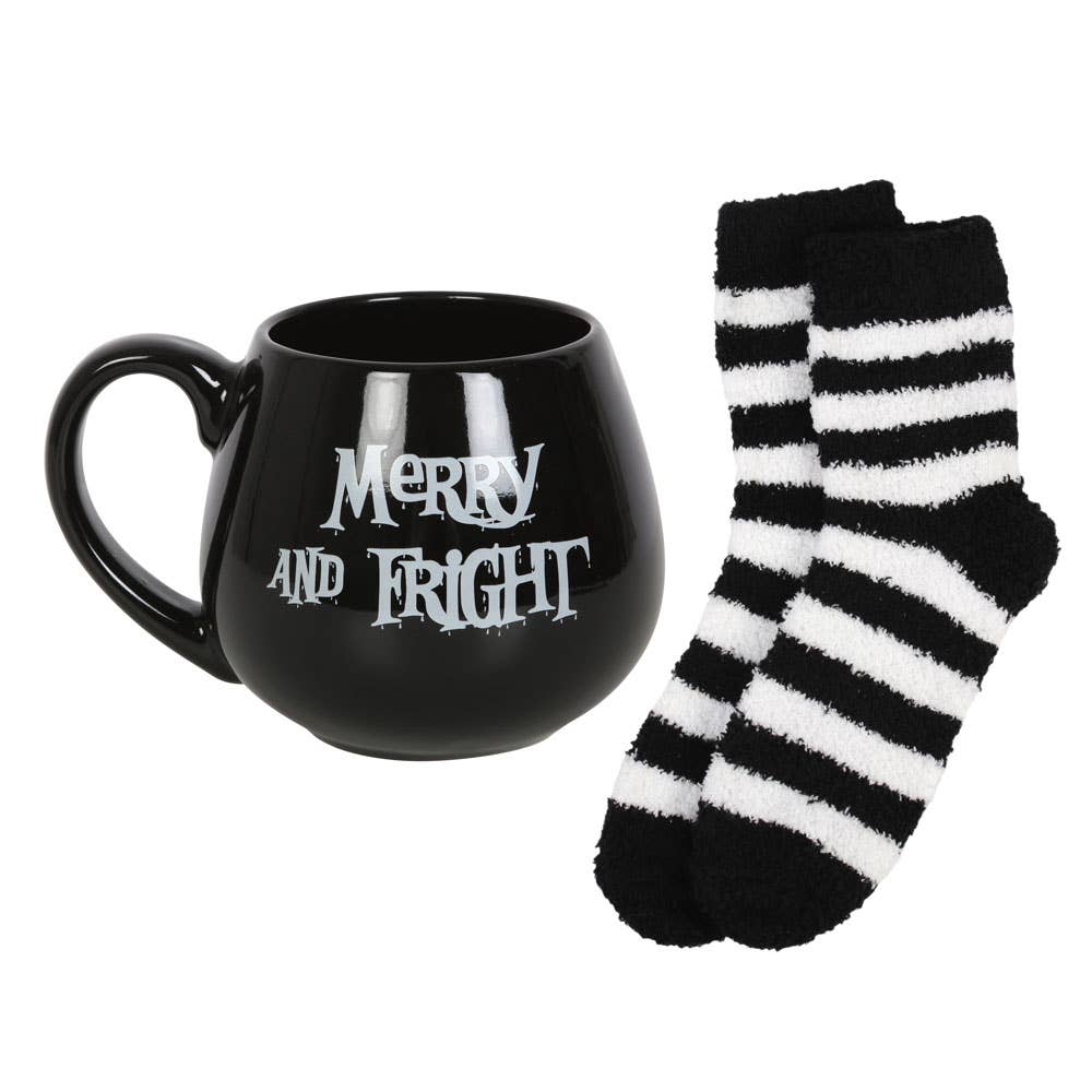 Merry and Fright Gothic Christmas Mug and Socks Set