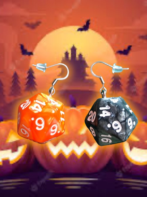 Dungeon And Dragons D20 Halloween Style Peral Effect Dice Earrings