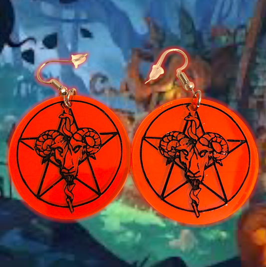 Baphomet Summon UV Orange Acrylic Earrings