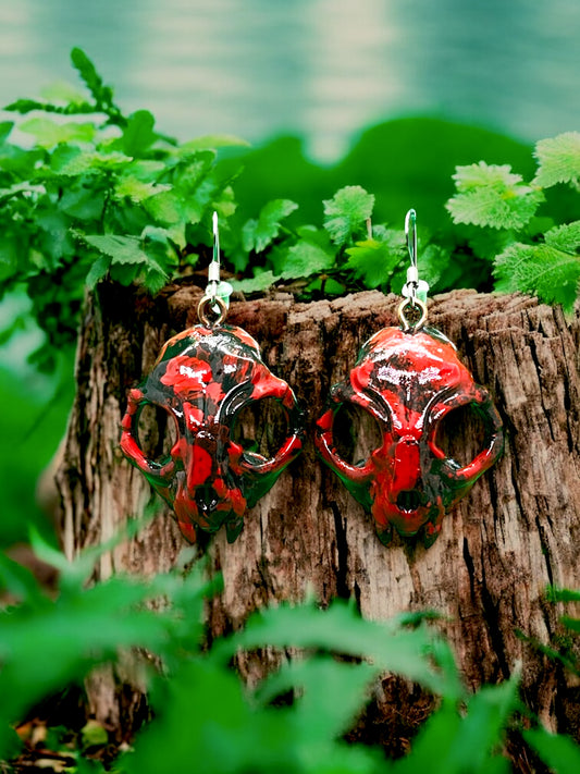 Resin Black & Bloody cat skull earrings