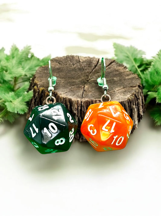 Dungeon And Dragons D20 Halloween Style Peral Effect Dice Earrings