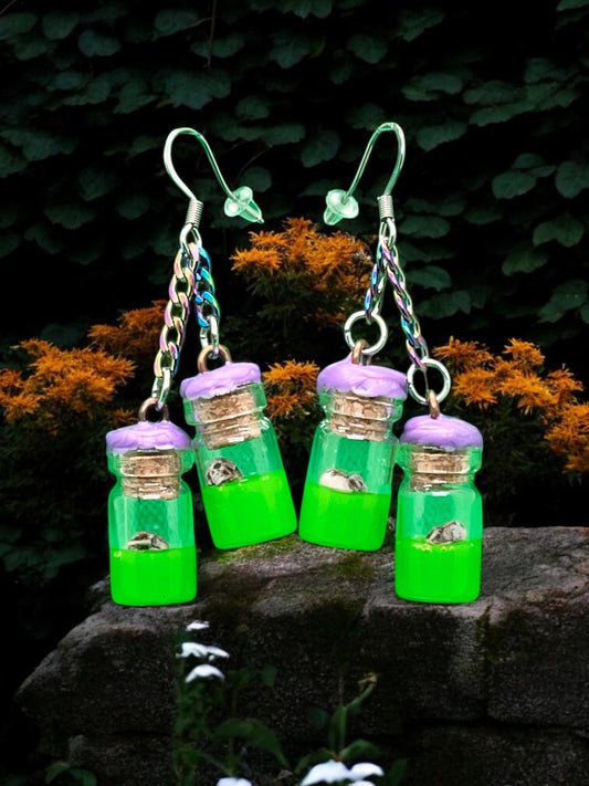 Skull Acid Potion Bottle Earrings