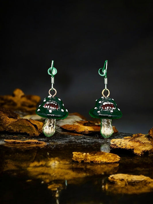 Mimic Mushroom Black Earrings