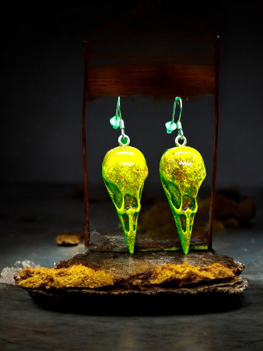 Norse Fire Raven Skull Earrings
