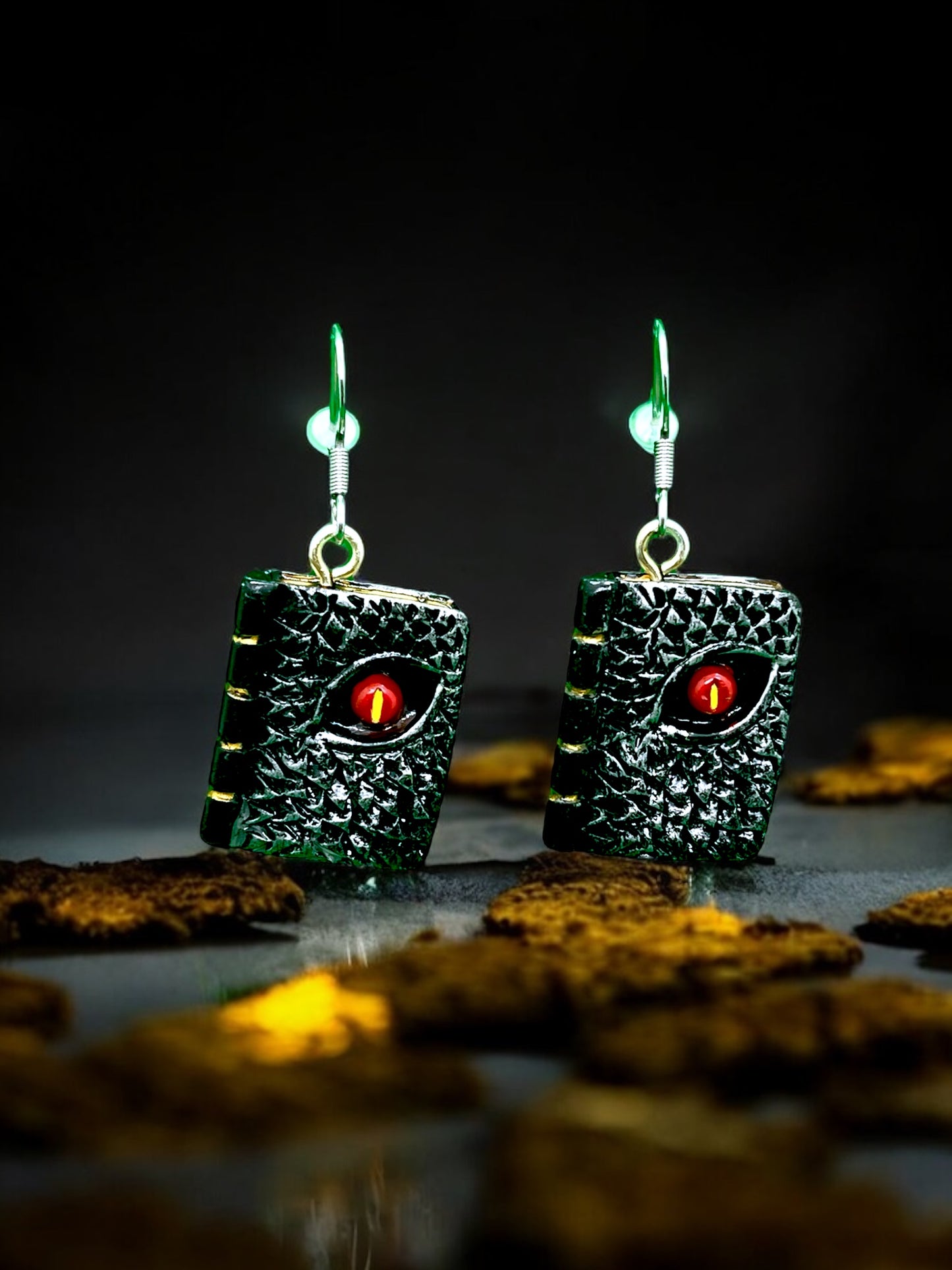 Metal Dragon Spell Book Earrings