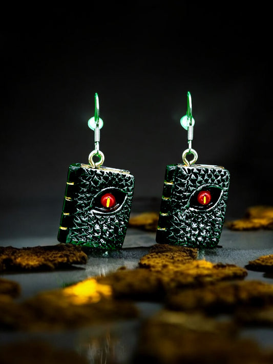 Metal Dragon Spell Book Earrings