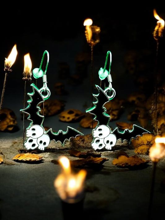 Skull Bundle Bat Enamel Earrings