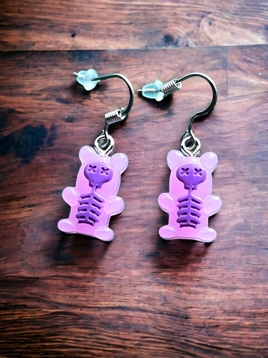 Skeleton Gummy Bear Earrings Purple