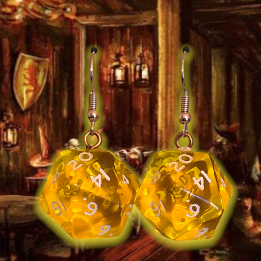 Dungeon And Dragons D20 Amber Beer Dice Earrings